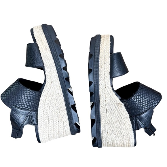 Sorel Joanie II Slingback Espadrille Wedge Sandals Black Leather SZ 7 - Picture 10 of 16